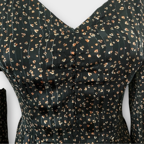 Japna Size Small Black Metallic Print Bohemian Peasant Tiered Midi Sheer Dress - Picture 8 of 11